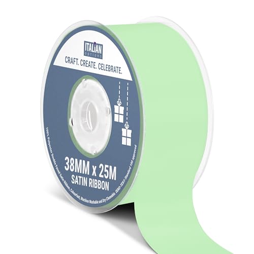 Italian Options Satin Ribbon, Fabric Ribbons for Gift Wrapping, Crafting, Balloons, Wedding Car, Presents, Cake, Christmas, Birthday, Gift Wrap Accessories, 38mm Wide x 25 Metre Roll, Mint
