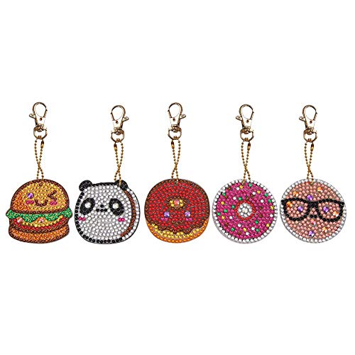 5D Diamond Painting Keychain Donuts Tree Elk Key Ring Full Drill Mosaic Making Diamond Painting Pendant for Art Craft Key Ring Phone Charm Bag Decor(5 Pack) - Thumbnail 7