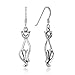 925 Oxidized Sterling Silver Open Elegant Cat Kitty Kitten Pet Lover Dangle Hook Earrings 1.5''
