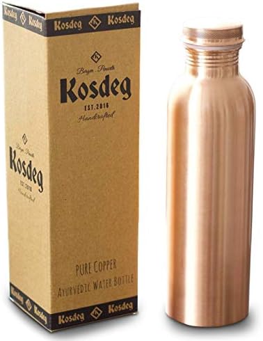 Kosdeg Copper Water Bottle 34 Oz Extra Large - A Leak Proof Ayurvedic Pure Copper Vessel - Drink More Water, Lower Your Sugar Intake and Enjoy The Health Benefits Immediately