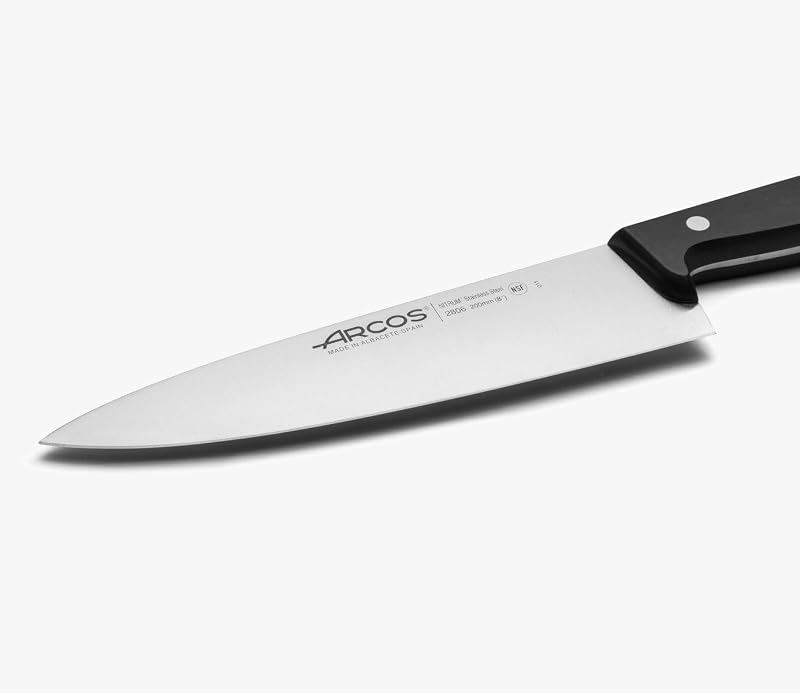 Küchenmesser aus Edelstahl mit Klinge von 200 mm - Chefmesser für Fleisch, Fisch, Geflügel, Obst und Gemüse - Ergonomischer Griff aus Polyoxymethylen, Serie Universal, Farbe Schwarz