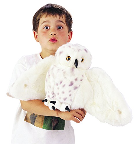 Folkmanis Snowy Owl Hand Puppet, Standard Packaging, White, Black