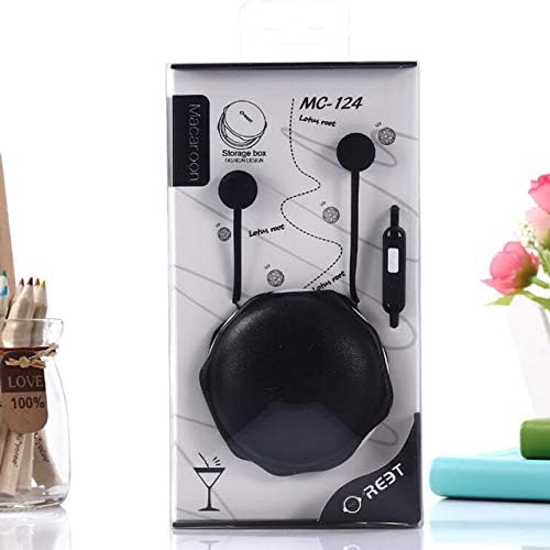 HNTLY Headphones Macaroon Cute Girl Earbuds With Micro Storage Box Black