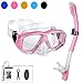 OMGear Snorkel Set Snorkeling Mask Dry Snorkel with Neoprene Mask Strap Waterproof Phone Case for Swimming Scuba Diving Freediving (Pink)
