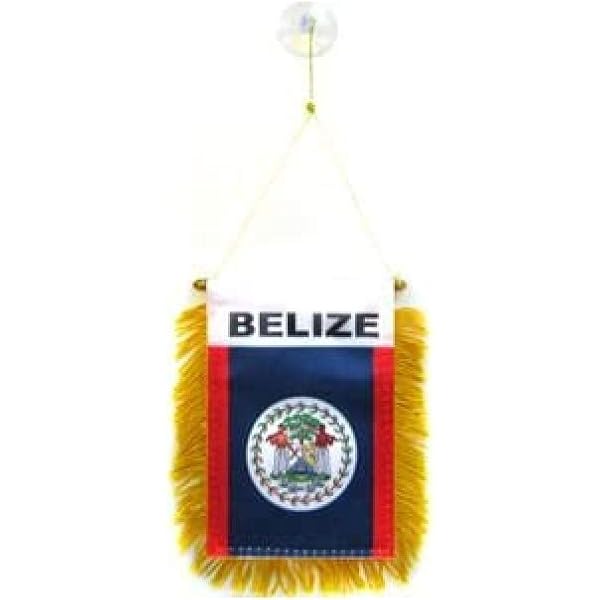 Belize National Flag Keychain - Stainless Steel With Inlaid Glass, 2.3" Tall, High Polish Finish