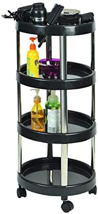 YLYX Beauty Salon Cart Spa Tray Rolling Cart Barber Shop Storage Styling Station Equipment with Hair Dryer Holder Black