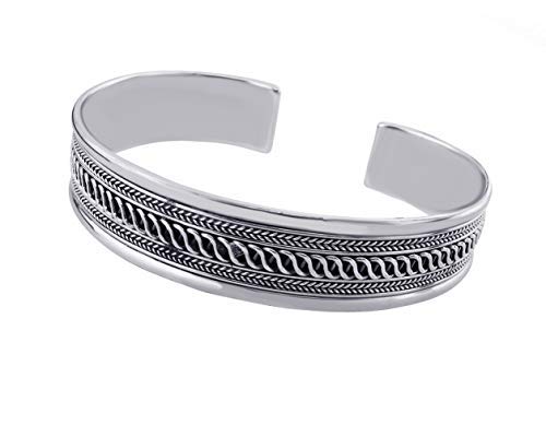 Treasure Bay Men's Silver Bracelet Bangle - Solid Silver Celtic Knot Cuff Bangle Bracelet for Men and Women Adjustable Size