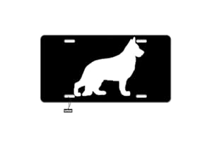Lefolen Front License Plate 6" X 12" White German Shepherd Dog,Abstract Animal Rescue Dog Puppy Pet On Black Auto Car Tag Vanity Plates Aluminum Novelty for Men Woman