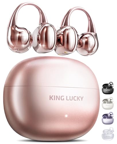 King Lucky Open-Ear-Kopfhörer Kabellos Bluetooth 6.0–Clip-On-Ohrhörer mit Mikrofon,50h Spielzeit,ENC,IPX5 Wasserfes –Komfortabel für kleine Ohren&Brillenträger,