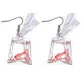 Myhouse Women Girls Earrings Summer Personality Fun Carp No Pierced Ear Clip Temperament Tide Hand Made Long Earrings For Gifts Charms Findings (Ear hook Red)