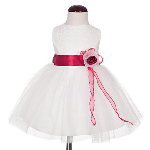 Dressy Daisy Baby Girls' Lace Tulle Pageant Party Flower Girl Wedding Dresses Size 12-24 Months Ivory with Burgundy