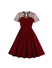 Wellwits Vestido de cóctel para dama, diseño de lunares bordados con ojales