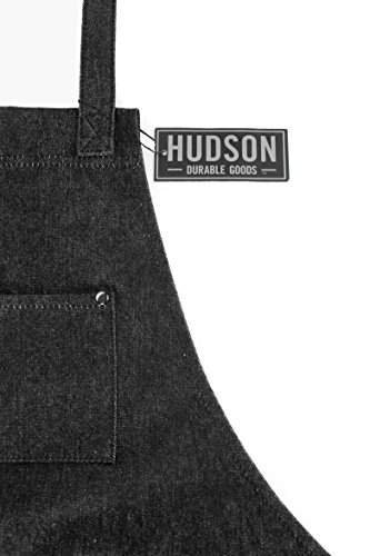 Hudson Durable Goods - Denim Apron for Chef, Kitchen, BBQ, and Grill (Black) with Towel Loop + Tool Pockets + Quick Release Buckle, Adjustable M to XXL