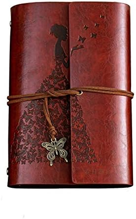 Fashionme Leather Journal A6 21x17x4cm Retro Vintage Spiral Notebook Refillable Diary Writing Painting Sketchbook Notepad Guest Book with 80 Refillable Blank Craft Papers as Gift(Brown, A6)