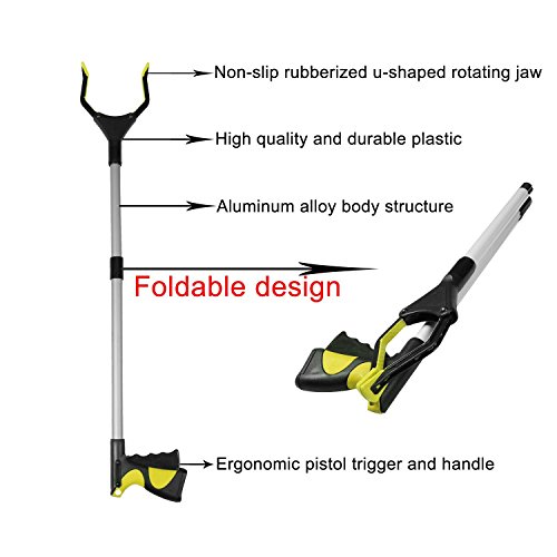 2 Pack - Reacher Grabber Pick up Tool, 32" Foldable Lightweight Long Duty Mobility Aid, Extender Gripper Tool, Claw Trash Garbage Picker (Yellow and Blue)