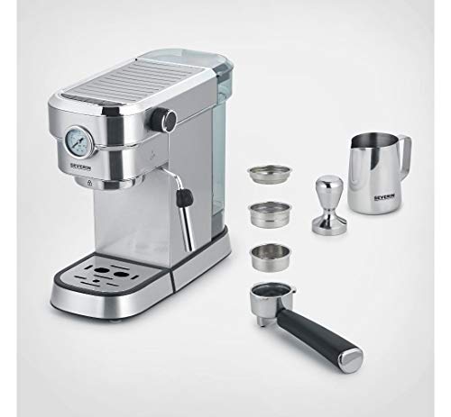 SEVERIN Espressomaschine "Espresa Plus", Siebträgermaschine mit 3 Einsätzen, Kaffeemaschine mit Milchschäumer und Manometer, inkl. Barista-Starterset, Edelstahl-gebürstet/schwarz, KA 5995 – Bild 7