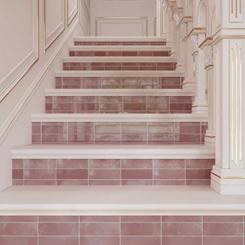 CRE8TIVE Peel and Stick Backsplash Tile Pink Marble Look 12x12 Inch Self-Adhesive Faux Ceramic Wall Tiles Stickers, Heat Resistant Kitchen Tile Backsplash for Wall, Shower, RV Living Room (4-Pack)