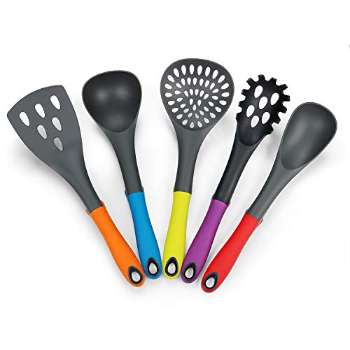 Kitchen Utensil Set & Kitchen Knife Set - 6 Piece Nylon Nonstick Cooking Utensil Set & 5 Piece Cook Knife Set with Rotating Knife & Utensil Holder - Kitchen Tools include Knife,Turner,Spatula & Spoon