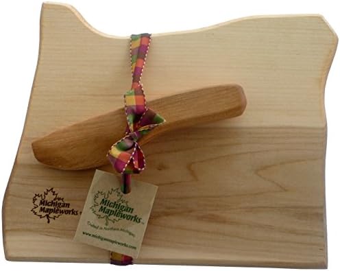 Oregon Shaped Small Solid Maple Cutting and Cheese Board Gift Set with Cherry Wood Spreader Michigan Mapleworks