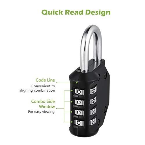 KeeKit Combination Lock, 4 Digit Combination Padlock, Waterproof Gate Lock, Resettable Combo Lock for Locker, Gym, Cases, Toolbox, School, 2 Pack - Silver & Black - Thumbnail 4