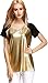 Summer Casual Punk Gold Black Colorblocking Metallic O-neck T-shirt Blouse Top L