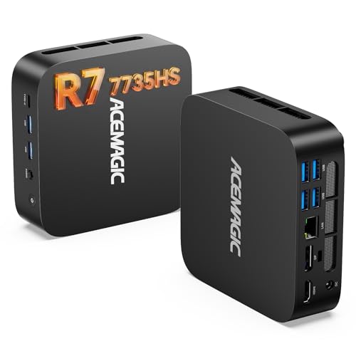 ACEMAGIC M1 AMD Ryzen 7 7735HS Mini PC (8C/16T, 4.75GHz), 24GB LPDDR5 512GB NVMe SSD Mini Desktop Computer, Windows 11 Pro/4K Triple Display/WiFi 6/BT 5.2 Micro Gaming PC