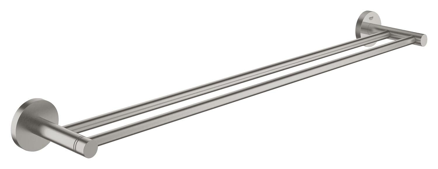 GROHE Start Double Towel Rail (Metal, Concealed Fastening, Including Screws and Dowels, Easy to Fit), Size 654 mm, Stainless Steel Look, 41203DC0