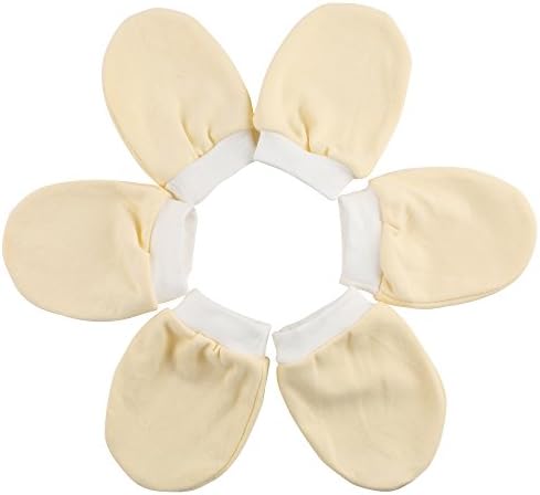 RIELD 100% Combed Pure Cotton Baby Mittens, 3 Pack – Unisex Baby Boy &amp; Baby Girl Hand Mittens - Infant Gloves with Boneless Stitching Soft &amp; Smooth Cuff Style to Protect Baby's Skin,Yellow