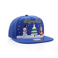 TrueCraftware Merry Xmas Christmas Tree & Snowman Blue Snapback Baseball Cap