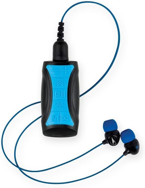 H2O Audio Stream 3 PRO and Surge S+ Earbuds - Multi-Sport Waterproof Music Player & Ear Headphones - Bluetooth for Above Ground, MP3 for Swimming- Playlist+ App Included - Blue