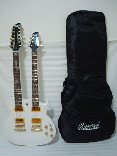 Ktone 6/12 String Electric Double Neck Guitar, Set Neck with Padded Gig Bag, White
