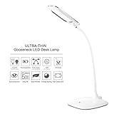 ShineMe® Ultra-thin Gooseneck LED Desk Lamp - Built-in Rechargeable Lithium Battery, Wire-free & Cordless (Portable & Mobile), Smart Touch Control Switch, 3-Level Dimmable Brightness, for Indoor & Outdoor Use, Study, Reading, Working, Relaxing, Camping, etc (White)