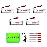 5pcs 3.7V 500mAh Rechargeable Li-Po Batteries with 6in1 Charger Compatible with UDI U818A, U818A-1 U817 U817A RC Drone NOT Compatible with U818A WiFi FPV Discover Model (500mah)