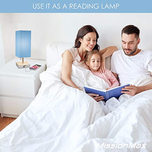 Modern Small Table Lamp w USB Quick Charging Port, Blue, Great LED Lamp, Bedside Lamp, LED Desk Lamp, Bedroom Lamps, Table Light, Nightstand Lamp, Lamps for Bedrooms, 5% Discount for Set of 2