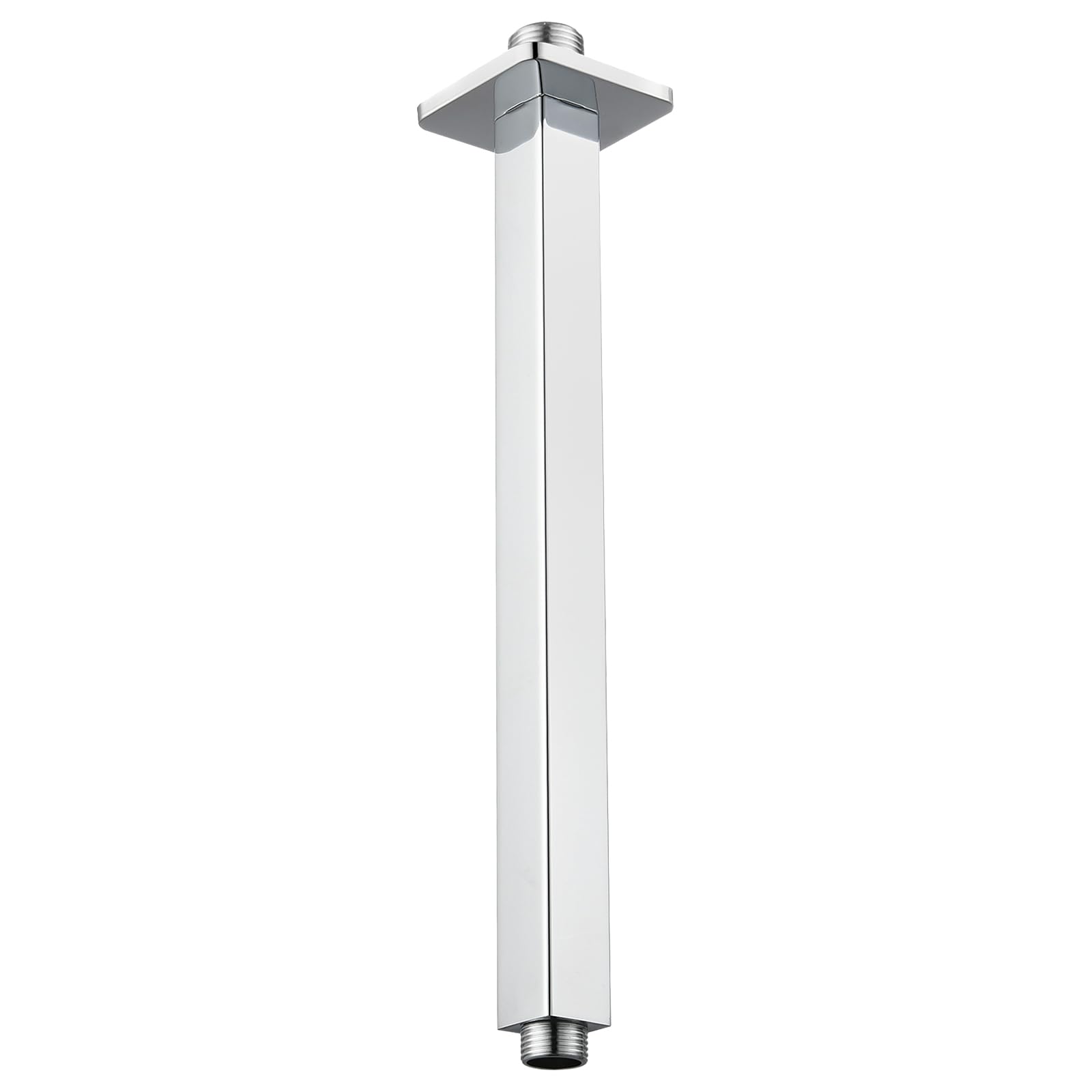 Voolan Shower Arm with Flange, Ceiling Mounted Square Fixed Shower Pipe, Bathroom Straight Rain Shower Replacement Arm, Universal Connection 1/2 NPT (12 Inch, Chrome)