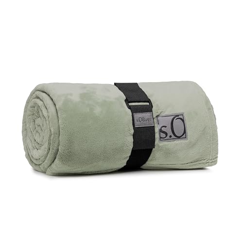 s.Oliver Kuschelsoft XXL Decke 220x240 cm - flauschig, warm & waschbar, Kuscheldecke Salbei Uni