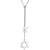 TEAMER Star of David Jewish Hebrew Chai Pendant Necklace Stainless Steel Sweater Chain Hexagram Judaism Jewelry For Women