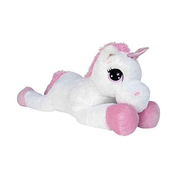 Wagner 9065 - Riesen Plüschtier XXL Plüsch Einhorn - liegend - 80 cm Gross in Weiss-pink Kuscheltier