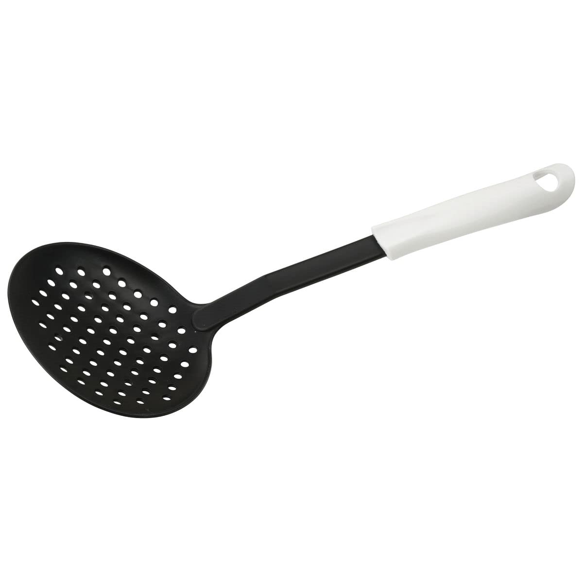 Fackelmann ARCADALINA Skimmer, Food Strainer & Server, Plastic Skimmer Spoon, Small Fine Holes, Anti-Scratch, Non-Stick, Heat-Resistant, Dishwasher Safe, Black & White, 33x11x5.5cm