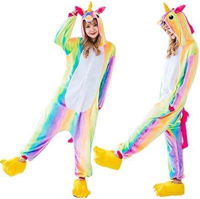 Kids Unicorn Onesie Pajamas Costume - Animal Cosplay Onesies Sleepwear for Child (Medium(Suggested Height:63"-66.9"), Rainbow)