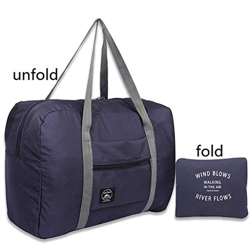 Wandf Foldable Travel Duffel Bag Luggage Sports Gym Water Resistant Nylon Travel Foldable Duffel Bag for Women Men (Dark Blue)
