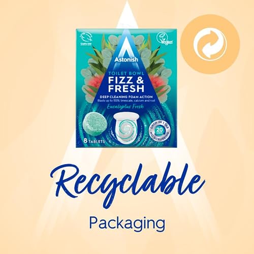 Astonish Foaming Eucalyptus Toilet Bowl Cleaner - Deep Cleaning Limescale, Calcium & Rust - No Bottle, Removes Hard Stains - Box of 8 Tablets