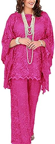 LoveeToo Women's 3 Pieces Sexy Lace Mother of Bride Dress Pant Suits Long Sleeves for Wedding Groom