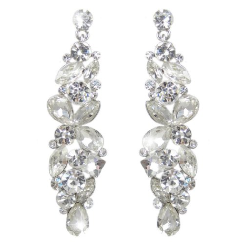 EVER FAITH Silver-Tone Bridal Tear Drop Flower Cluster Dangle Earrings Clear Crystal Rhinestone