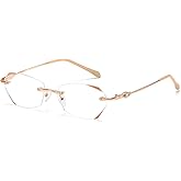 TERAISE Frameless Reading Glasses For Women With Blue Light Blocking,Fashion Diamond Cutting Rimless Eyeglasses