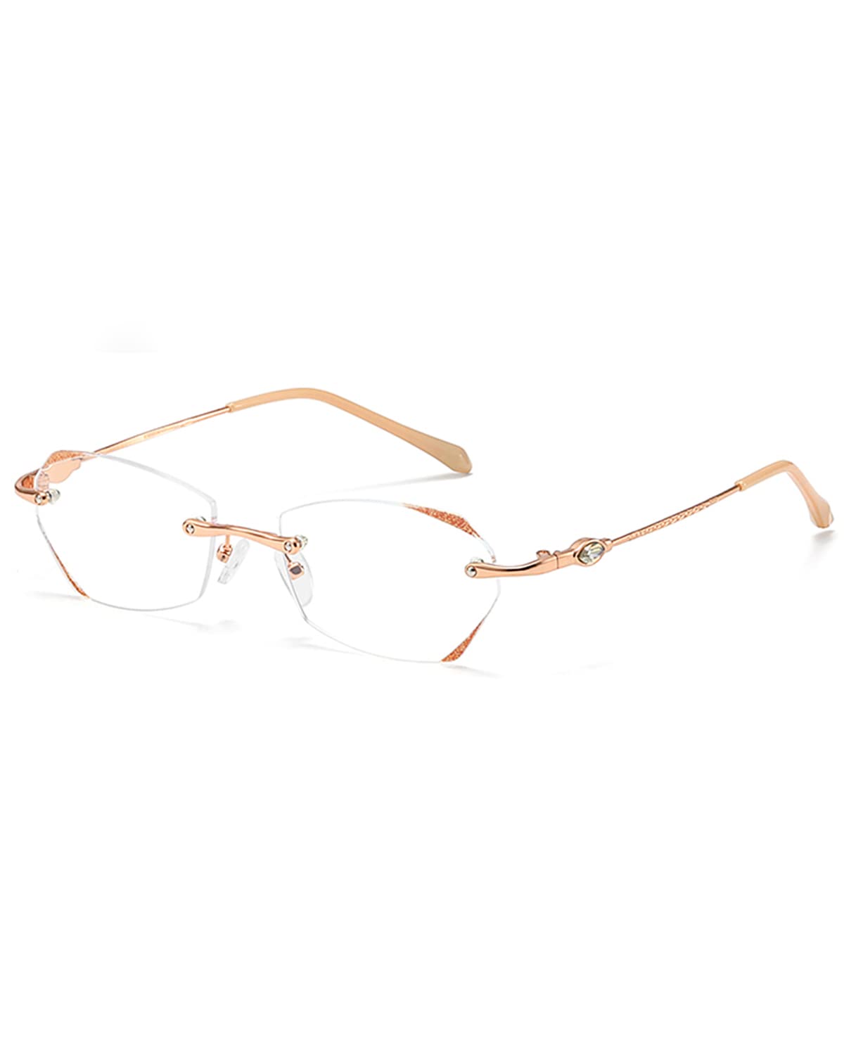 TERAISE Frameless Reading Glasses For Women With Blue Light Blocking,Fashion Diamond Cutting Rimless Eyeglasses(Gold,1.5)
