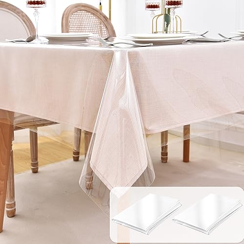 Photo 1 of Nasitos 2 Pack Vinyl Outdoor Plastic Table Cloths Rectangle 60x120 Inch, Clear-Waterproof PVC Oil Spill-Proof Clear Tablecloth Protector Rectangular for Kitchen, Parties, Holidays and Special Events