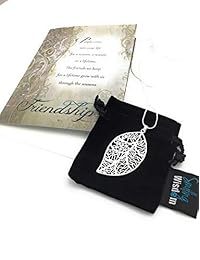 Smiling Wisdom - Juego de regalo de amistad de hoja de plata - Tarjeta de felicitación, amistad, para toda la vida, temporal, motivo - Collar con dije de hoja colgante, sentimiento - Para buenos o mejores amigos - Colgante: 2.25 x 1.25, cadena 24"