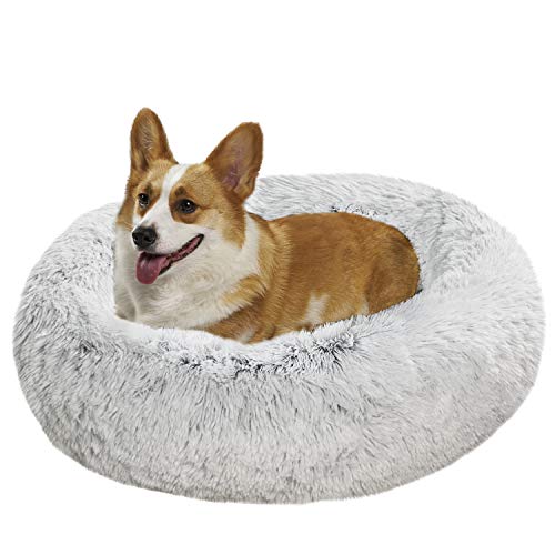 Zerohub Calming Dog Bed, Ultra Soft Faux Fur Donut Cuddler Dog Bed with