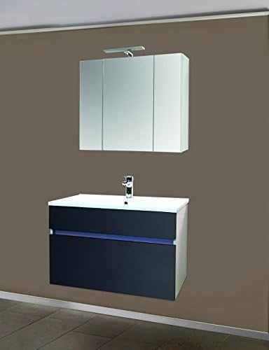 Luxus Badezimmermobel Badmobel Bestehend Aus Unterschrank Waschtisch Aus Glas Und Led Spiegel Mit Beleuchtung Stella 80 Cm Anthrazit Amazon De Baumarkt
